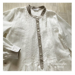 【送料無料】スタンドカラーのピンタックかぶりシャツワンピース（ホワイト×グレー） 2枚目の画像