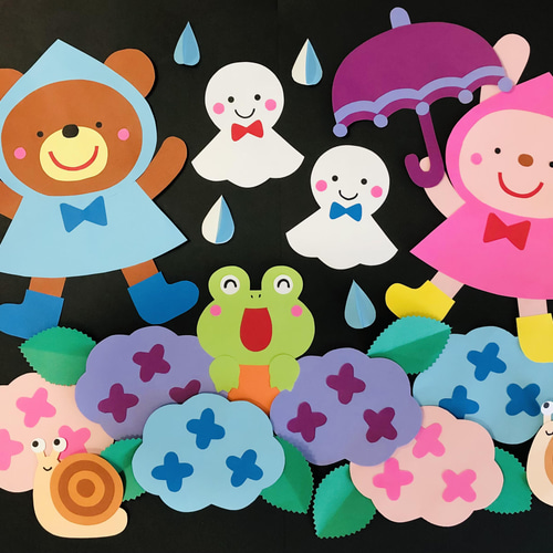 壁面飾り 梅雨 動物達と雨遊び 生地 Saki's factory☆ 通販 13757529