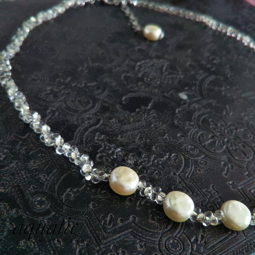 ファルファーレビーズとパールのシンプルネックレス ネックレス