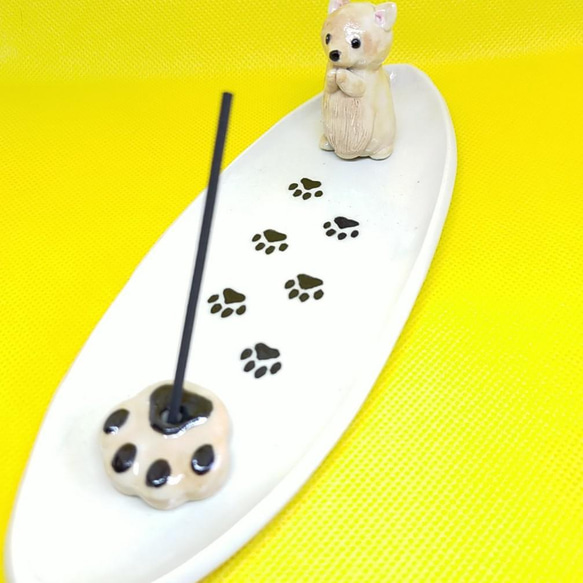 ポメラニアンクリームお香立て（犬）ペット供養 4枚目の画像