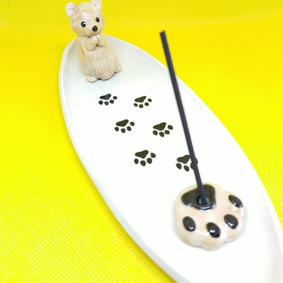 ポメラニアンクリームお香立て（犬）ペット供養 5枚目の画像