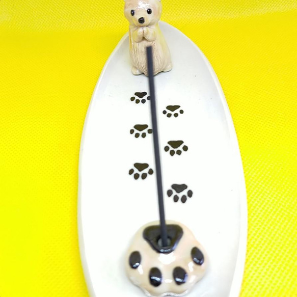 ポメラニアンクリームお香立て（犬）ペット供養 3枚目の画像