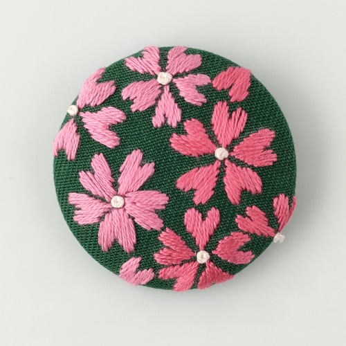 サクラソウの刺繍ブローチor刺繍ヘアゴム 桜 春 ブローチ かなちゃん手