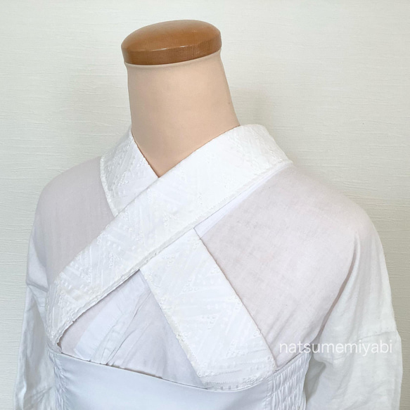 ◇楽ちん綺麗なナツメミヤビのうそつき衿（三角レースWH）着付け師考案・襦袢いらず・夏着物・浴衣に最適 4枚目の画像