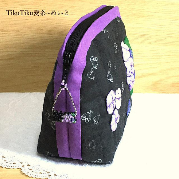 紫陽花のラウンドポーチ／紫(3-4-1) 5枚目の画像
