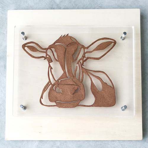 □送料無料□ Leather Picture - 革の切り絵 / Cow - その他アート 