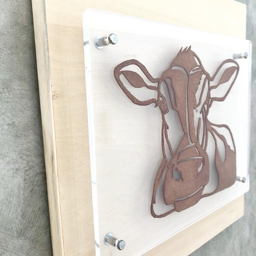 □送料無料□ Leather Picture - 革の切り絵 / Cow - その他アート 