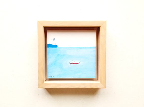 原画「静かな海」水彩イラスト　※木製額縁入り 2枚目の画像