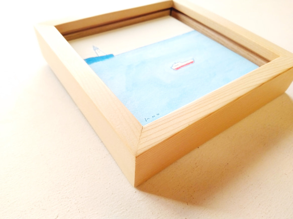 原画「静かな海」水彩イラスト　※木製額縁入り 5枚目の画像