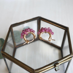 ｛ピアス/イヤリング｝14kgf/petit berries hoops ピンクトルマリン〔10月誕生石〕 7枚目の画像