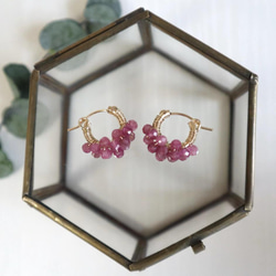 ｛ピアス/イヤリング｝14kgf/petit berries hoops ピンクトルマリン〔10月誕生石〕 3枚目の画像