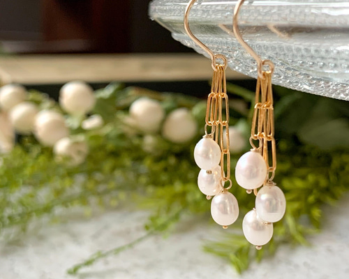 14kgf 淡水パール ケシパール 豪華 天然石 ピンクカラー フックピアス 14kgf 淡水パール ケシパール 豪華 天然石 ピンクカラー フックピアス