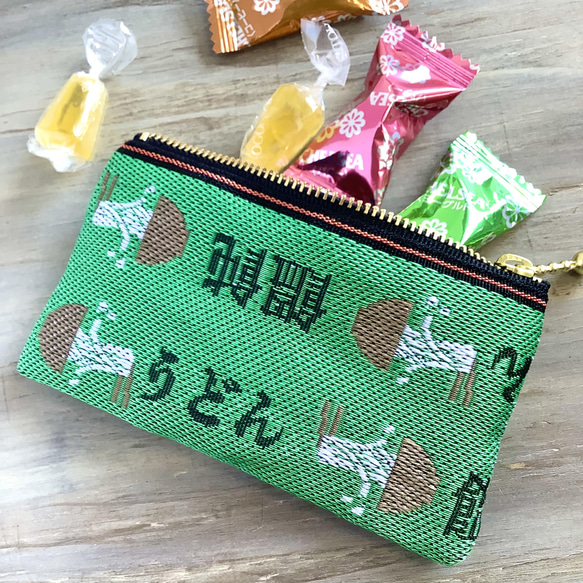 【うどん】畳縁　ぺたんこ　カードケース　小銭入れ　ミニポーチ　緑　丼 5枚目の画像