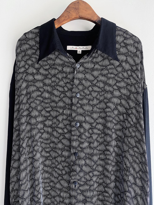 純黑波點水紋寬鬆微透膚 古著翻領純絲襯衫上衣 vintage Shirt 第6張的照片