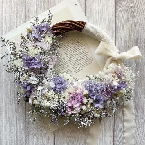 パープルとホワイトのリース 〜数種のスターチス〜 プリザーブド  