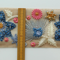 【50cm單位】70mm寬印度刺繡絲帶植物星vin-ST70-1印度紗麗邊框 第8張的照片