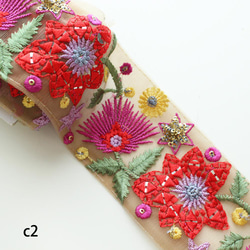 【50cm單位】70mm寬印度刺繡絲帶植物星vin-ST70-1印度紗麗邊框 第3張的照片