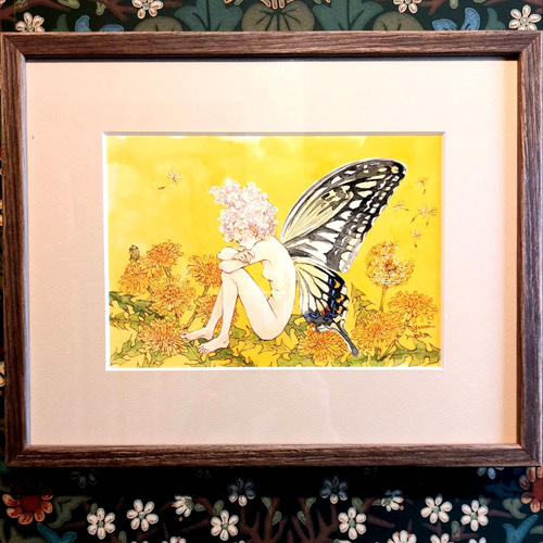 水彩画 原画 “たんぽぽ” 額装済み 送料無料 絵画 Ayumi Noda