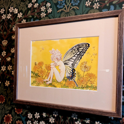 水彩画 原画 “たんぽぽ” 額装済み 送料無料 絵画 Ayumi Noda