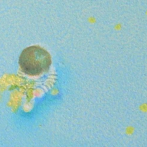 ミモザと空の絵＊額付き絵画＊油彩複製画＊水色 絵画 hotaru