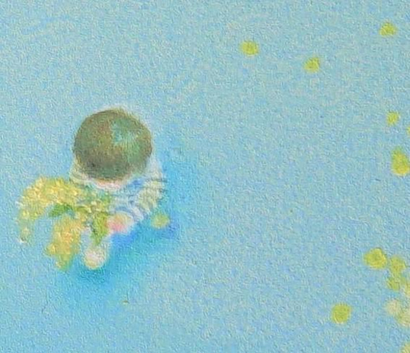 ミモザと空の絵＊額付き絵画＊油彩複製画＊水色 6枚目の画像