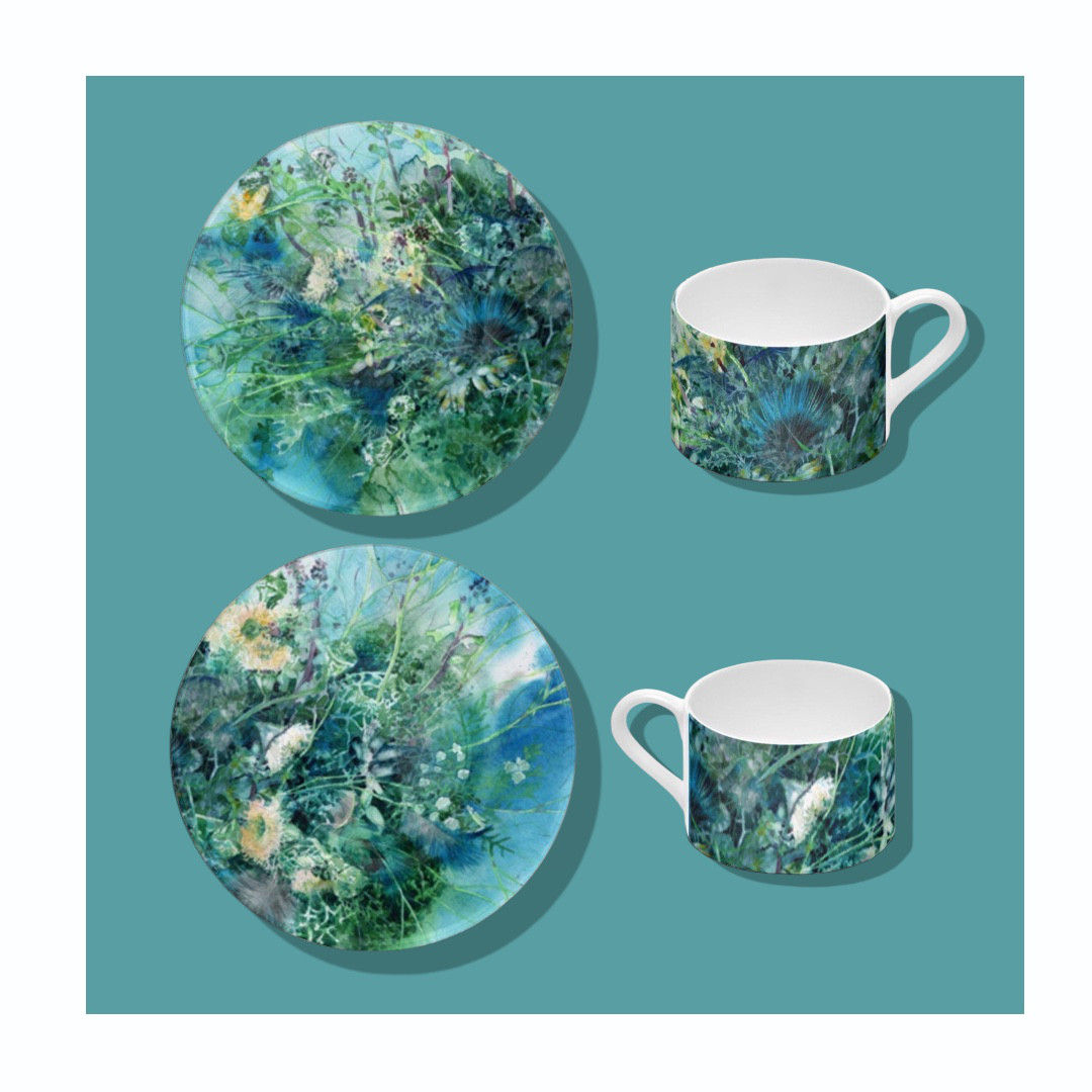 【受注生産】ターコイズボタニカル　コーヒー＆ソーサ―２客セット