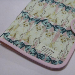 １１９０．大人可愛い　リボン猫　母子手帳ケースM　ピンク×緑　手帳カバー　再販　 5枚目の画像