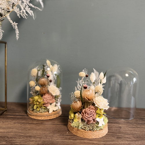 クリアガラスドーム コルク蓋 ドライフラワー ナチュラル アンティーク