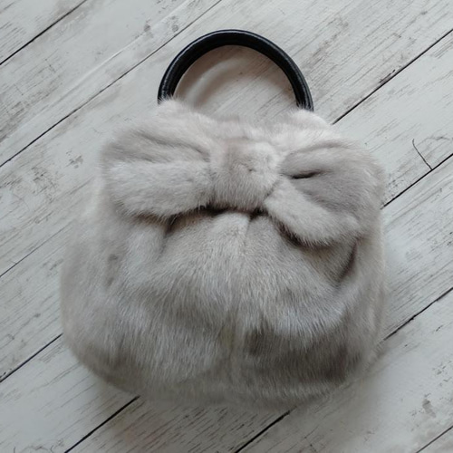 ハンドメイド・リメイクサファイアミンクリボン付きバッグぴこ new antique fur ¶ ☆受注生産☆サファイアミンクリボン付きグラニー