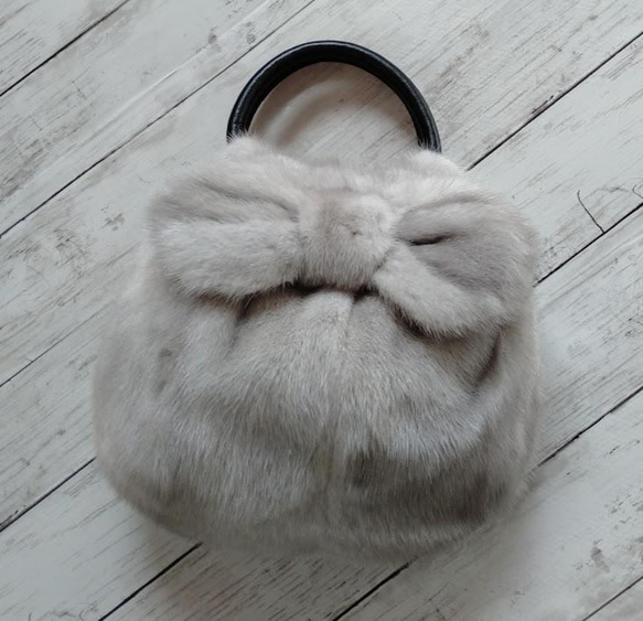 ハンドメイド・リメイクサファイアミンクリボン付きバッグぴこ new antique fur ¶ ☆受注生産☆サファイアミンクリボン付きグラニー