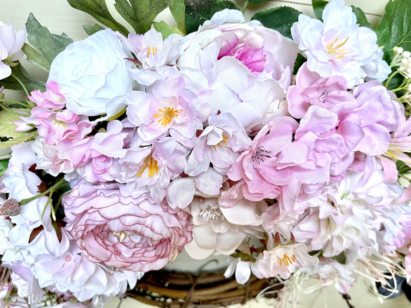 No.wreath-15436/桜とラナンキュラスのリース22-(1) 42x60cm /アーティフィシャルフラワー造花 6枚目の画像