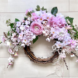 No.wreath-15436/桜とラナンキュラスのリース22-(1) 42x60cm /アーティフィシャルフラワー造花 19枚目の画像