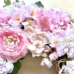 No.wreath-15436/桜とラナンキュラスのリース22-(1) 42x60cm /アーティフィシャルフラワー造花 9枚目の画像
