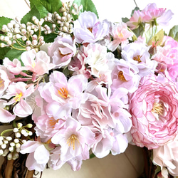 No.wreath-15436/桜とラナンキュラスのリース22-(1) 42x60cm /アーティフィシャルフラワー造花 12枚目の画像