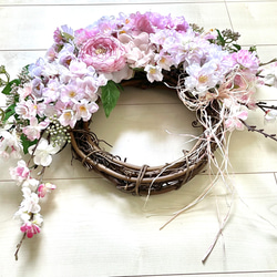 No.wreath-15436/桜とラナンキュラスのリース22-(1) 42x60cm /アーティフィシャルフラワー造花 4枚目の画像