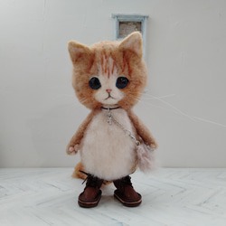 うさみみ帽子のごーぐるにゃんこ ぬいぐるみ　羊毛フェルト ねこ たれ耳うさぎ 9枚目の画像