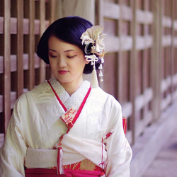 [使用純金箔K24！真正面向的人]婚禮儀式日式婚禮髮飾Tsumami作品扇子和起重機現代日本工藝裝飾 第3張的照片