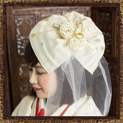 【採用純金箔（K24）！對於那些喜歡真實性的人]婚禮，日式婚禮，頭飾，大正浪漫絲帶薄紗 第11張的照片