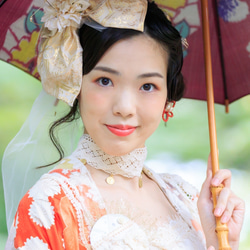 【採用純金箔（K24）！對於那些喜歡真實性的人]婚禮，日式婚禮，頭飾，大正浪漫絲帶薄紗 第1張的照片