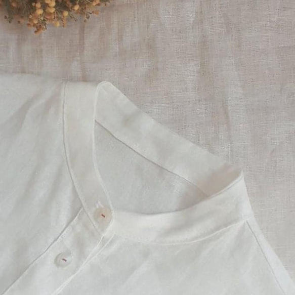 【受注制作】スタンドカラーのリネンシャツ　オフホワイト 7枚目の画像