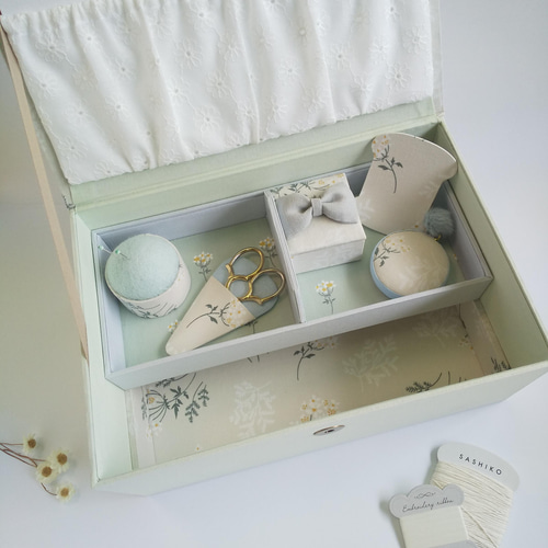 カルトナージュの刺繍枠も入るお裁縫箱(Lace flower) フリー