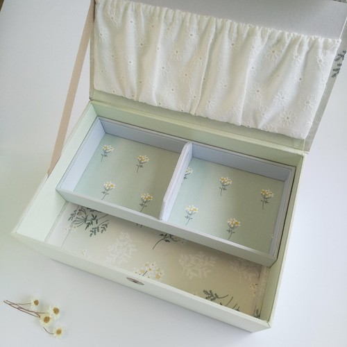 カルトナージュボックス ブーケの布箱 カルトナージュの刺繍枠も入るお裁縫箱(Lace flower) フリー