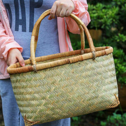 茶道具籠 茶器収納 自然竹の編み上げ 工芸品 竹編細工籠 その他素材 竹