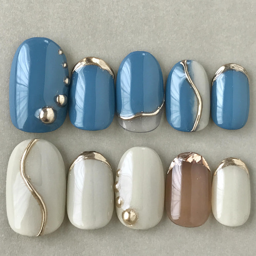 サイズオーダー用】ニュアンスネイルネイルチップくすみブルーグレー