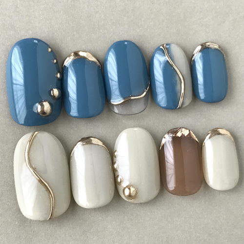 サイズオーダー用】ニュアンスネイル ネイルチップ くすみブルー