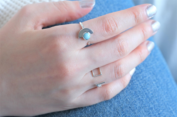 Semi sphere ring_Larimar　ラリマー　天然石シルバーリング　スカイブルー 3枚目の画像