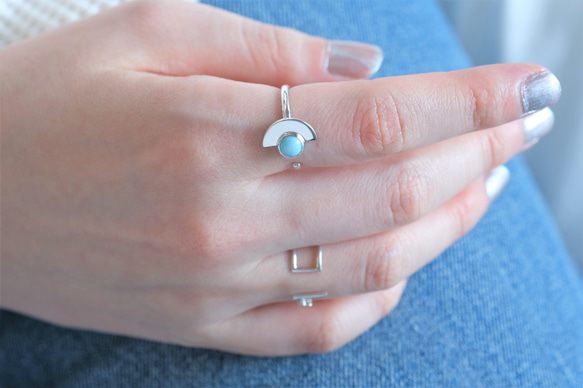 Semi sphere ring_Larimar　ラリマー　天然石シルバーリング　スカイブルー 10枚目の画像