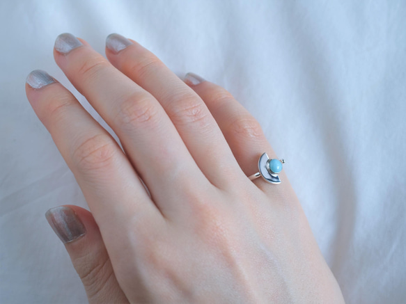 Semi sphere ring_Larimar　ラリマー　天然石シルバーリング　スカイブルー 8枚目の画像