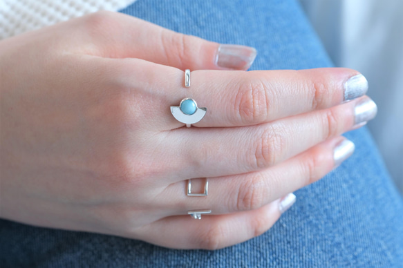 Semi sphere ring_Larimar　ラリマー　天然石シルバーリング　スカイブルー 9枚目の画像