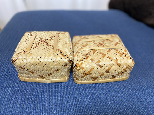 可愛らしい形の竹製お弁当箱　ランチボックス(正方形・小) 2種 7枚目の画像